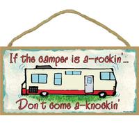 If the Camper Is a Rockin Don't Come Knockin Rv Travel Trailer PVC Sign Wall Plaque 5"x10"