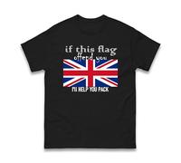 If This Flag Offend You I'll Help You Pack Union Jack T-Shirt - British Flag Pride Tee, Funny UK Political Slogan Unisex Kids & Adults Top (Black, 2XL)