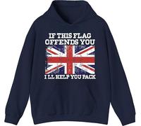 If This Flag Offends You I’ll Help You Pack Hoodie, Vintage Patriotic UK Pride Pullover, Friends gift Hoodie Navy