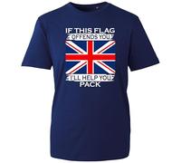 If This Flag Offends You T-Shirt, Funny British UK Proud Citizen Flag Love Patriot Sarcasm Help You Pack Shirt, Gift Unisex Tee Top (Navy, L Years)