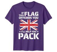 If This Flag Offends You T-Shirt | Union Jack T Shirt British Pride Tee for Men & Women | Great Britain Patriotic Graphic Ladies Top XL Purple