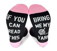If You Can Read This Bring Me My Yarn, Pink & Black Socks Gift for Knitter, Women Socks Size 5.5-11, Knitting Gift for Mom Grandma on Birthday Thanksgiving Christmas Day - A89, Black and Pink, 4-10 UK