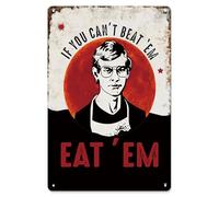 If You Can't Beat 'Em, Eat 'Em' 8x12 Inch Vintage Dark Humor Tin Poster for Kitchen, Bar, or Man Cave Décor Funny and Edgy Design with Pre-Drilled Holes for Easy Hanging