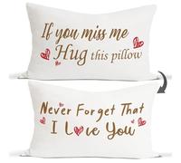 If You Miss Me Hug This Pillow Never Forget That I Love You Reversible Throw Pillow Covers Decorate Girls Room Bedroom Living Room,12x20 Inch Pillowcase Long Distance Relationship Gifts (White)