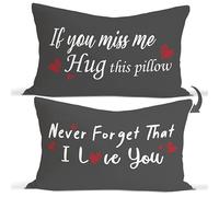 If You Miss Me Hug This Pillow Never Forget That I Love You Reversible Throw Pillow Covers Decorate Girls Room Bedroom Living Room,12x20 Inch Pillowcase Long Distance Relationship Gifts (Grey)