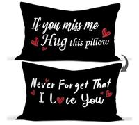 If You Miss Me Hug This Pillow Never Forget That I Love You Reversible Throw Pillow Covers Decorate Girls Room Bedroom Living Room,12x20 Inch Pillowcase Long Distance Relationship Gifts