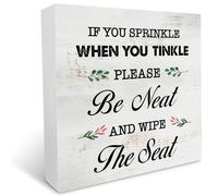 If You Sprinkle When You Tinkle Bathroom Quote Wooden Box Sign Block Plaque For Wall Tabletop Desk Home Bathroom Toilet Decoration 5X5 Inches