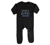 If You Think I'm a Stud You Should See My Uncle Baby Romper Jumpsuit with feet, 6-12 Months, Black