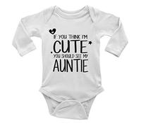 If You Think I'm Cute You Should See My Auntie Boys and Girls Long Sleeve Baby Vest Bodysuit White