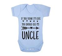 If you think I'm cute you should see my Uncle, family quote [BBY7] baby grow vest, 6-12 months, Pastel Blue