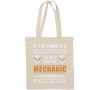 If You Think It's Expensive to Hire A Good Mechanic Try Hiring A Cheap One Funny Piston Skull Natural Cotton Tote Bag White