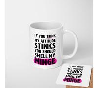 If You Think My Attitude Stinks You Should Smell My Minge Mug - Rude Funny Coffee Cup - Cheeky Adult Humour Gift - Custom Background Colour - Unique Naughty Present for Friends or Her