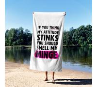 If You Think My Attitude Stinks You Should Smell My Minge Towel - Rude Funny Adult Humour Bathroom Towel - Custom Background Colour - Bold Cheeky Design - Unique Novelty Gift for Friends or Her