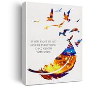 If You Want To Fly Give Up Everything That Weighs You Down Watercolor Canvas Painting Birds Feather Prints for Home Wall Art Decor Framed Artwork Gifts(12x15 ")