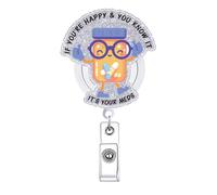 If You're Happy & You Know It It's Your Meds Pharmacy Badge Reel Retractable Chill Pill Med Tech Funny Badge Holder with Alligator Clip Fun Nursing Nurse CNA RN LPN Badge Clip Medical ID Tag Card