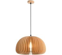 IFAIBYRNK 1-Light Japandi Style Slatted Rubberwood Natural Organic Design Hanging Lamp, E27 15 Watt 3-Color Dimming Modern Wood Pendant Light, Geometric Ceiling Fixture, for Dining Room(50CM)