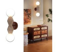 IFAIBYRNK Japanese Wabi Sabi Style Yellow Cave Stone Wall Lamp, G9*2 Modern Vertical Two-Light Wall Sconce,Frosted Glass Globe Shades, Solid Wood Accent, Hardwired for Living Room, Bedroom