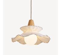 IFAIBYRNK Mid Century Vintage Style Cream White Fabric Pendant Light, 3-Color Dimmable LED Flower Petal 20W Hanging Lamp with Wood Top, for Dining Room Kitchen Island Bar Decorative Lighting