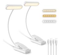iFalarila Rechargeable Book Light, 12 LED Reading Light for Bed with 360° Adjustable Neck, Eye-Care [RA>95] Clip-on Lamp for Books, Kindle, Tablet, Study, Travel (White, 2 Pack)