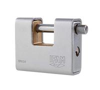IFAM Armoured Series Hardened Steel Monoblock Padlock, Rectangular U-Shape, Length 90 mm, High Level of Protection, Security and Resistance, Chrome, Includes Keys