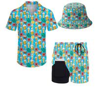 ifamawlea Men's 2 Piece Outfits Tropical Leaves Hawaiian Shirt and Shorts, Beer28, Large