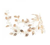 IFANLANDOR Delicate Golden Leaves Bridal Headband with Pearl Decorative Hair Accessories for Women, Handmade Cloth and Imitation Pearls, for Wedding and Daily Wear