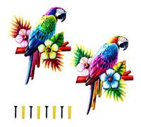 IFASHIHOME 2 PCS Large Metal Parrot Wall Art Ornaments,3D Colorful Birds Wall Sculpture for Outdoor Garden Yard Fence Patio,Wall Hanging Sheds Fence Home Decoration