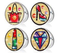 IFASHIHOME 4 PCS Compact Mirror DIY Pocket Mirror with Diamond Painting Cover Double-Sided Portable Folding Purse Makeup Mirror Art Kits for Women Gift