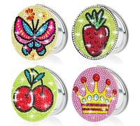 IFASHIHOME 4 PCS Diamond Painting Compact Mirror DIY Pocket Mirror with Diamond Painting Cover Portable Double-Sided Folding Makeup Mirror for Women Gift