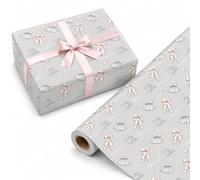 Ifasilty Ballerina Wrapping Paper Roll Mini Roll 17 Inch x 16 Feet | Grey Ballet Dancer, Ballet Shoes & Bow Pattern Gift Wrap for Daughter Birthday, Dance Lover, Ballet Party