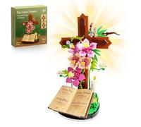 IFAYMOC Jesus Cross Flower Building Block Set for Adults, Faith Inspired Crucifix Brick Model with Floral Design, Religious Home Desk Decor, Christian Gift for Easter, Prayer Room