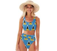 IFCXA Saint Lucia Flag Womens High Waisted Two Piece Bikini Set Swimwear Beachwear Multicoloured
