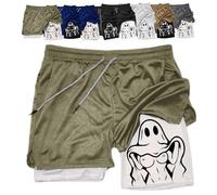IFDHFBTY Siirigo Shorts Men, Mens Cute Ghost Sexy Boobs Graphic Print Quick Dry Gym Performance Athletic Running Shorts(Green,L)