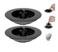 iFealClear 2-Pack 3-in-1 Stainless Steel Kitchen Drain Stopper & Plug Strainer, Food Waste Catcher Replacement, Fit Sink Holes 72-86mm, Depth > 28mm, Black