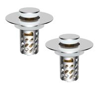 iFealClear 2PC Upgraded 3 in 1 Bathroom Sink Plug, Hair Catcher, Pop Up Sink Strainer Plug with Detachable Stainless Steel Filter, Fits Sink Holes' Diameter of 30-46 mm and a Depth > 50 mm, Chrome