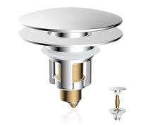 iFealClear Universal Bathroom Sink Stopper, Metal Pop Up Sink Drain Strainer with Hair Catcher Basket, Fits 1.1"-2.3" US Basin, Wash Basin Drain Plug with Large Cover Cap, Brass Bounce Core, Chrome