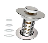 iFealClear Upgraded 3 in 1 Bathroom Sink Plug, Hair Catcher, Pop Up Sink Strainer Plug with Detachable Stainless Steel Filter, Fits Sink Holes' Diameter of 30-46 mm and a Depth > 50 mm, Brushed Nickle