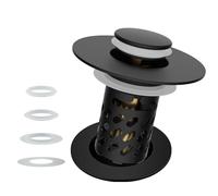 iFealClear Upgraded 3 in 1 Bathroom Sink Plug, Hair Catcher, Pop Up Sink Strainer Plug with Detachable Stainless Steel Filter Basket, Fits Sink Holes' Diameter of 30-46 mm and a Depth > 50 mm, Black