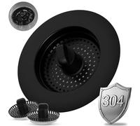 iFealClear Upgraded 3-in-1 Kitchen Drain Stopper with 3 Baskets, Odor-Blocking & Anti-Clogging, Stainless Steel Strainer, Fits Sink Holes with a Diameter of 72-86 mm, Depth > 28 mm, Black