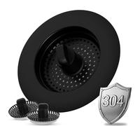 iFealClear Upgraded 3-in-1 Kitchen Drain Stopper with 3 Baskets, Odour-Blocking & Anti-Clogging, Stainless Steel Strainer, Fit Sink Holes with a Diameter of 75-82 mm, Depth > 28 mm, Black