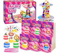 iFergoo Air Dry Clay, 6 Dessert Making Kit DIY Molding Clay Art Crafts Set for with Display Stand, Soft & Ultra Light, Toys Gifts for Age 3 4 5 6 7 8+ Years Old Boys Girls Kids
