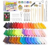 iFergoo Polymer Clay - Polymer Clay 46 Colours Clay Oven Bake Clay, DIY Modelling Clay Bockers, 5 Scuplting Tools, 5 Colours Mica Powder, 40 Jewellery Accessories for Kids and Adults