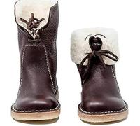 IFFANY Vintage Buttery-soft Waterproof Wool Lining Boots,Winter Warm Boots For Women Waterproof,Fur Lined PU Leather Round Toe Non-Slip Waterproof Slip-On Low Heel Boots