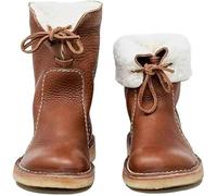 IFFANY Vintage Buttery-Soft Waterproof Wool Lining Boots, Women's Winter Warm Boots, Faux Fur Trim, Arch Support, Red-Brown, Size 38 EU