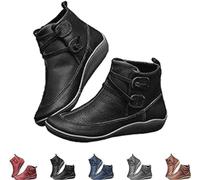 IFFANY Vintage Orthopedic Ankle Boots,Women Arch Support Slip On Low Heel Booties,Autumn Winter Casual Outdoor Walking Short Booties, Black, 42