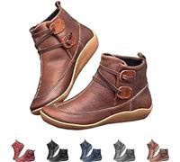 IFFANY Vintage Orthopedic Ankle Boots,Women Arch Support Slip On Low Heel Booties,Autumn Winter Casual Outdoor Walking Short Booties, Brown, 40