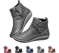 IFFANY Vintage Orthopedic Ankle Boots,Women Arch Support Slip On Low Heel Booties,Autumn Winter Casual Outdoor Walking Short Booties, Grey, 43