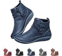 IFFANY Vintage Orthopedic Ankle Boots,Women Arch Support Slip On Low Heel Booties,Autumn Winter Casual Outdoor Walking Short Booties, Blue, 37