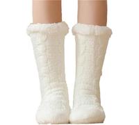 IFFANY Womens Fluffy Slipper Socks,Xmas Thermal Socks Bed Socks,Winter Cozy Soft Thick Fuzzy Non Slip Christmas Socks, White, One Size