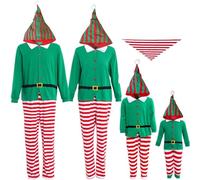 IFFEI Christmas Pyjamas Matching Family Pajamas One Piece Striped Santa Claus Elf Hooded Pjs Sleepwear Nightwear for Women Men Kids Baby Pet Women XL